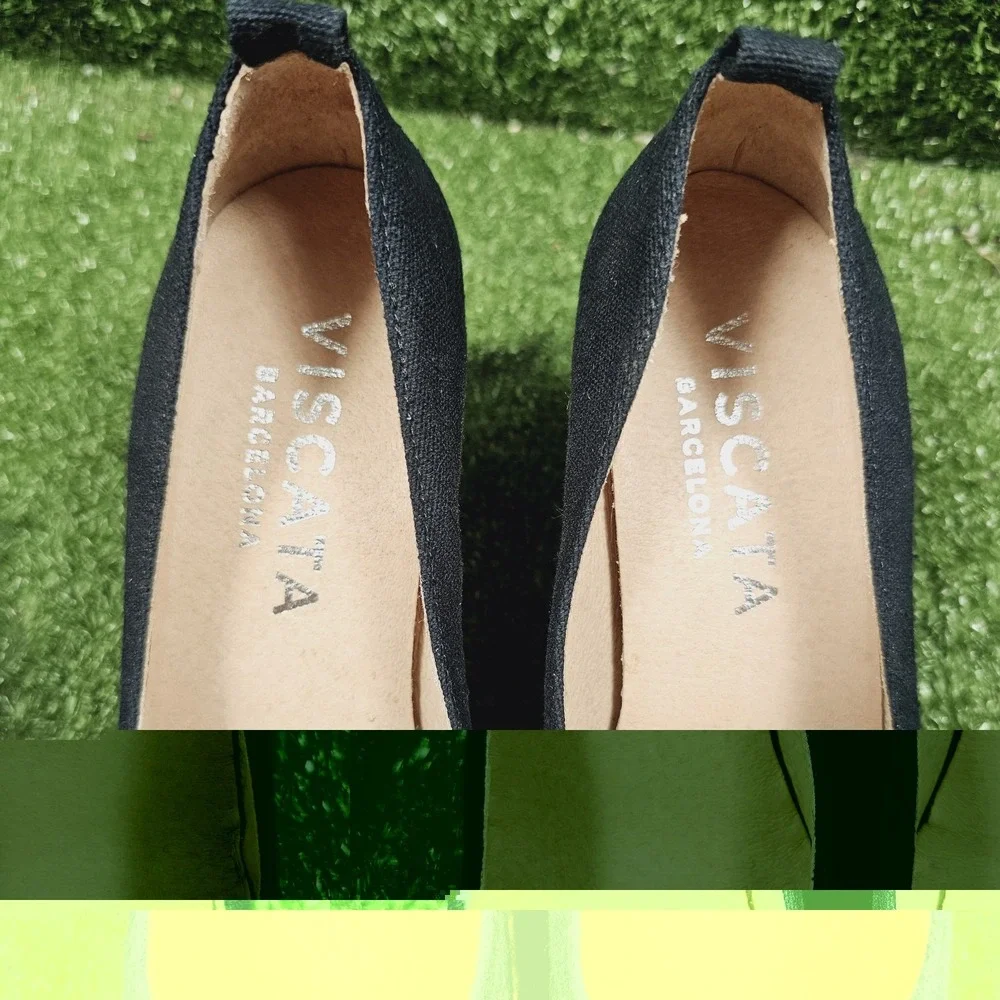 Viscata Barcelona Roses Navy Blue Canvas V Cut Espadrille Wedge Womens 39 US 8